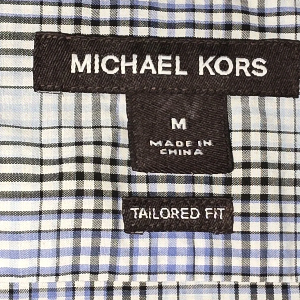 Michael Kors Tailored Fit Short Sleeve Button Up Plaid Shirt Mens Size‎ Medium